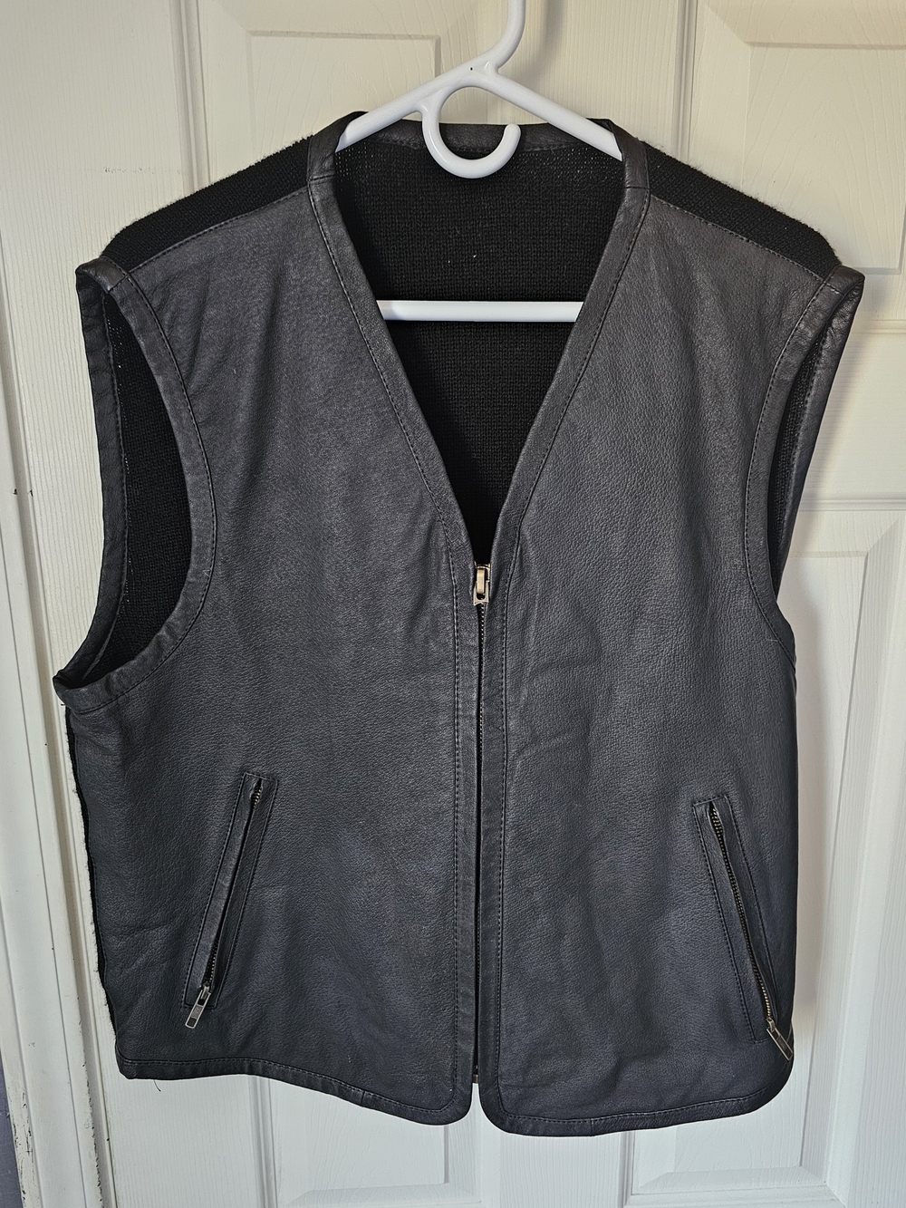 Vintage 90s MTO International Leather Front Sweater Vest Black Men's Size Large
